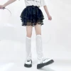 Black socks for women spring and summer, thin vertical striped small flower thin leg coverings, thick and wide leg coverings, mid-calf lace hot girl calf socks Specification image